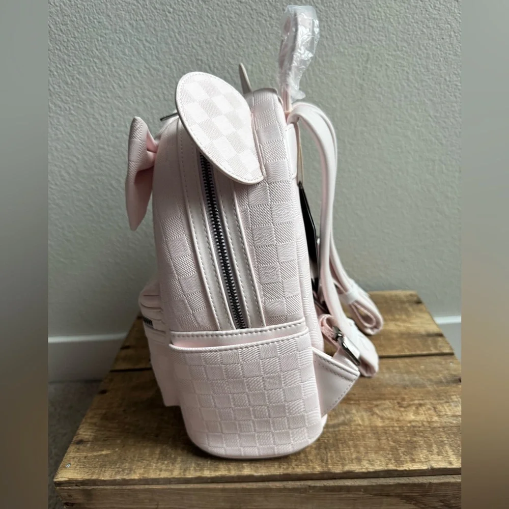 NWT Loungefly Disney Minnie Mouse Checkered Texture Mini Backpack Pink SOLD OUT - Picture 2 of 5